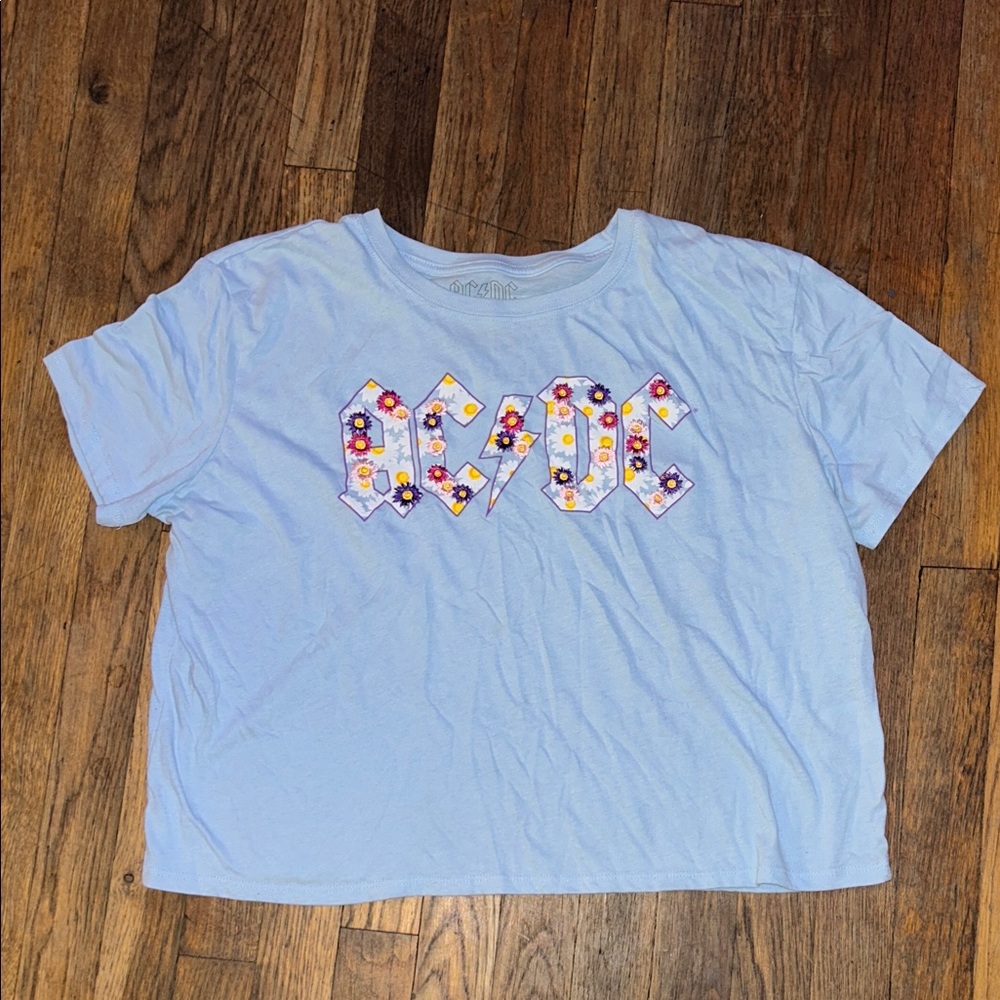 AC/DC Light Blue Floral Graphic Crop Top